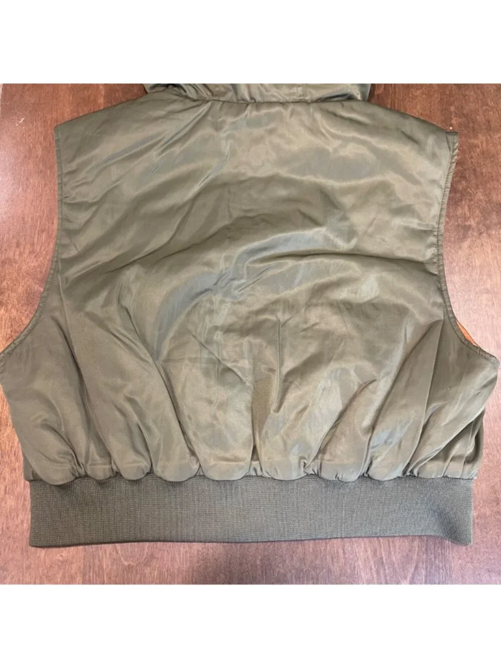 Zara Cropped Hooded Vest Womens Size Large Green Full Zip High Neck Snap Pockets